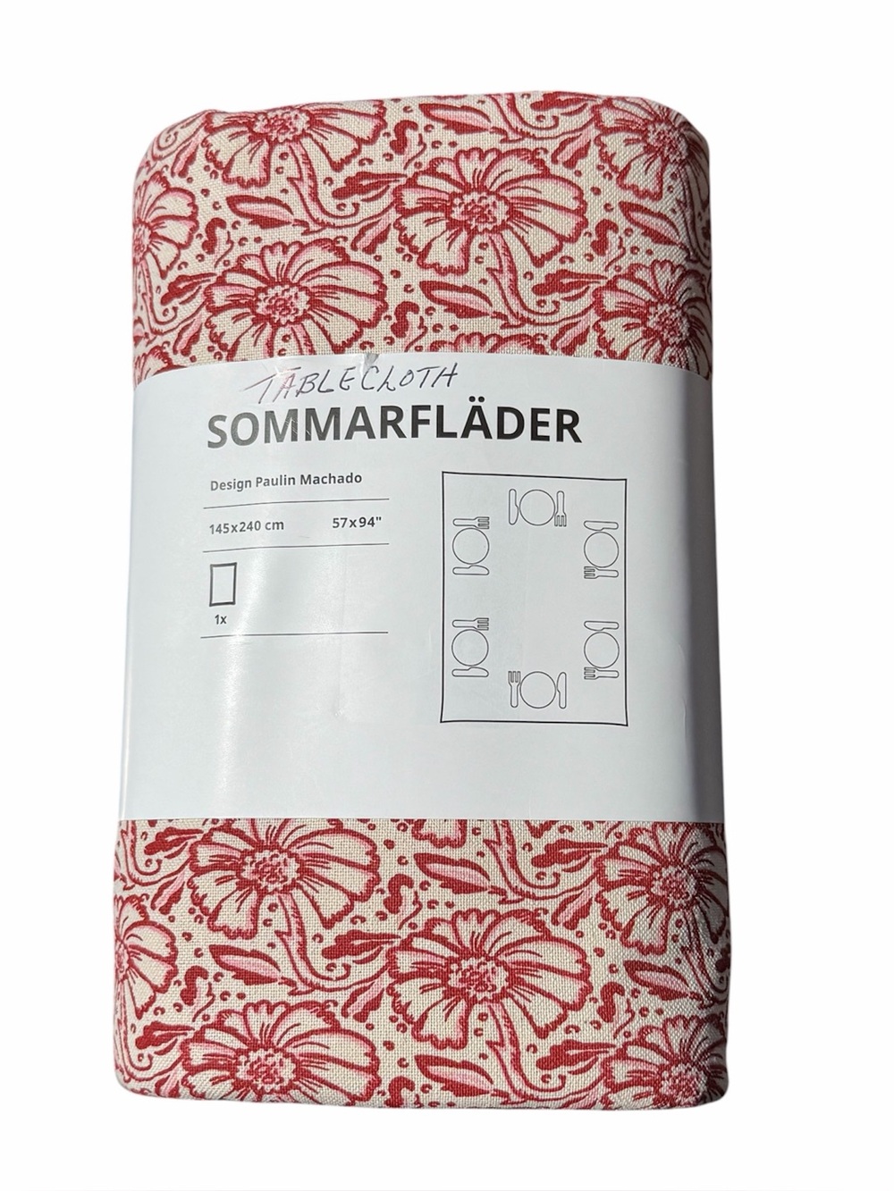 IKEA SOMMARFLÄDER Red Floral Tablecloth 305.230.31 Paulin Machado Design 57x94”